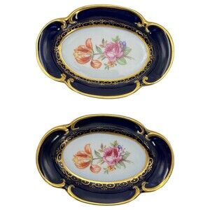 2 Porcelain Trinket Dish Echt Kobalt Cobalt Blue Gold Germany Decorative Flower